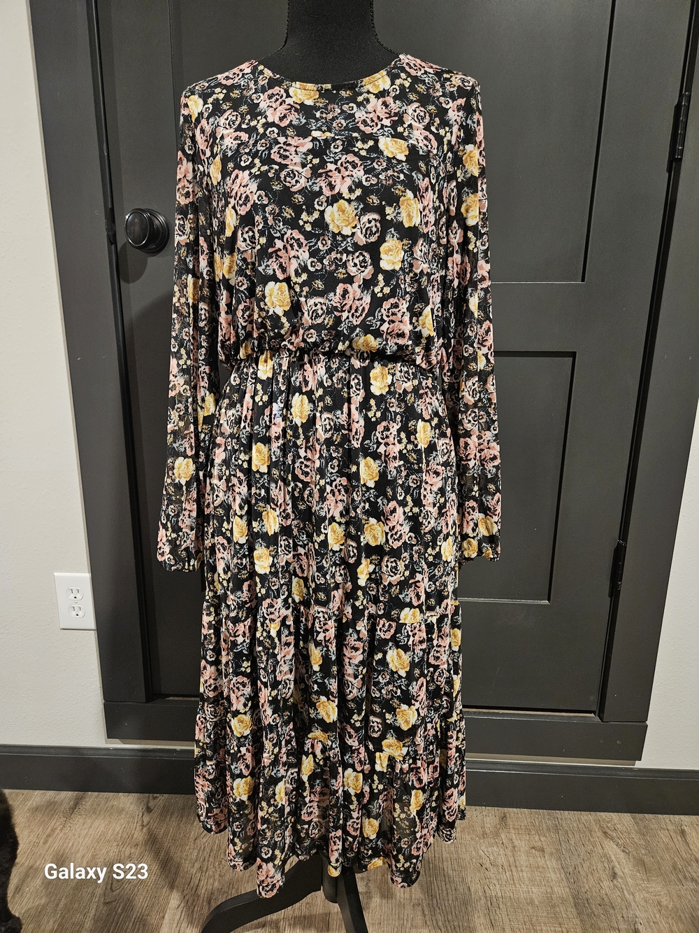 Maurices Black Midi Dress with Pink and Yellow Floral Print